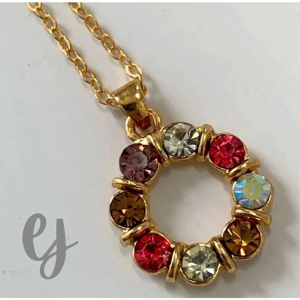 Jubilee Jeweled Multicolor Crystal Necklace – Gold Tone Circle Pendant